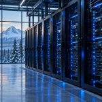 AI-generated illustration of server racks in a Canadian AI data center.