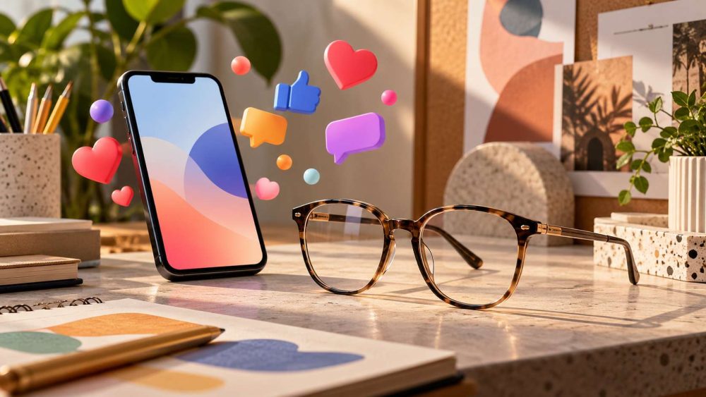 AI-generated editorial illustration for Lenskart launches ‘Score Your Frame’ campaign using Snapscore due to legal restrictions on app naming